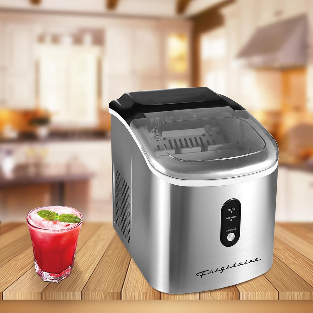 Frigidaire EFIC103-AMZ-SC Counter Top Maker with Over-Sized Ice Bucket, Stainless Steel, Self Cleaning Function, Heavy Duty, Stainless