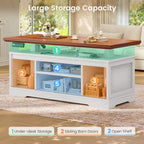SEDETA 47.2" Farmhouse Smart Lift Top Coffee Table, Rectangle Coffee Table with Storage and Barn Door, Height Adjustable Coffee Table with Power Outlet for Living Room (White)