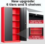 Letaya Metal Storage Cabinets with Lock, 72" Tall Locker Organizer Steel Cabinets, Adjustable Layers Shelves 2 Doors for Home, Office, Warehouse,Garage(Black Red)