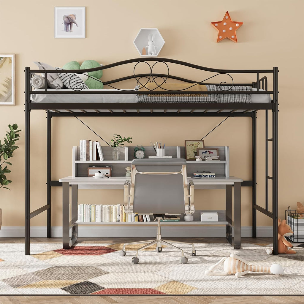 IDEALHOUSE Loft Bed Twin Size with Ladder & Full Safety Guardrail, Heavy Duty Metal Twin Loft Bed 400 Lbs Load Capacity, Space-Saving, Noise Free, No Box Spring Needed, Easy Assembly, Black