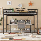 IDEALHOUSE Loft Bed Twin Size with Ladder & Full Safety Guardrail, Heavy Duty Metal Twin Loft Bed 400 Lbs Load Capacity, Space-Saving, Noise Free, No Box Spring Needed, Easy Assembly, Black