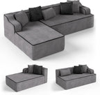 Cloud Sectional Couch for Living Room, 104'' L-Shaped Modular Sofa with Chaise, Modern Corduroy Boneless Couch with Deep Seat, No Assembly Required, Grey