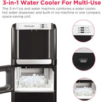 Frigidaire 3-in-1 Ice & Water Machine – Hot or Cold Top-Load Water Cooler Dispenser for 5 Gal Bottle – Built-in Bullet Ice Maker – Compact, Black