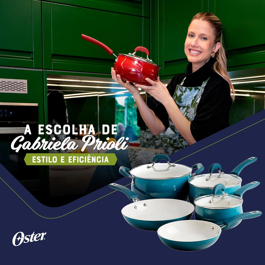 Oster Corbett 8 pc Gradient Teal Forged Aluminum Cookware Set With Ceramic Non-stick - Induction Base - Soft Touch Bakelite Handle and Tempered Glass Lids