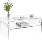 VEVOR Acrylic Coffee Table, Modern Waterfall Center Table with Open Storage Shelf, Clear Rectangle Lucite Desk for Living Room, Office Reception, 31.5" W x 19.7" D x 15" H, Large