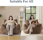 Giant Plush Bean Bag Chair for Adults with Armrests - Oversized Comfy Khaki Beanbag Lounge Lazy Floor Sofa Chair for Living Room, Bedroom & Dorm, Cozy Fluffy Single Cloud Mini Couch