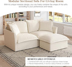 83.4" Modular Sectional Sofa Slipcovered, Oversized L-Shaped Cloud Couch with Removable Covers, 2-Seater Sofa Couch with 1 Movable Ottoman, Spacious Living Room Furniture (Cream,Chenille)