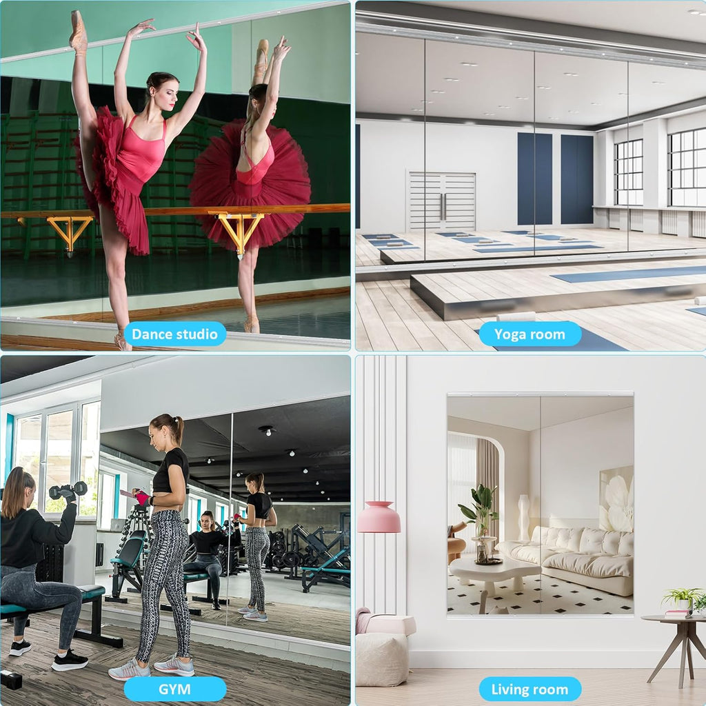 Frameless Tempered Glass Gym Mirror - 63x24 2Pack Full Body Yoga Mirror for Wall Mounting Suitable for Gym, Yoga, Studio, Bedroom & Dancing Studio