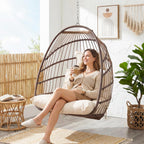 BULEXYARD Foldable Egg Swing Chair Without Stand, 350 Lbs Durable Rattan Wicker Hanging Patio Chair with Padded Cushion, Cozy Basket Hammock Seat for Indoor Outdoor Bedroom Balcony Tree, Brown Tan