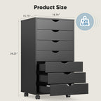 OLIXIS 7 Drawer File Cabinet, Mobile Filing Cabinet Under Desk Storage Organization with Wheels, Vertical Filing Chest Rolling Wood Small Desk Printer Stand for Home Office, Dark