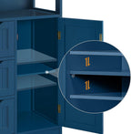 Yaheetech Bathroom Floor Cabinet, Free Standing Wooden Storage Organizer Multiple Tiers Storage Living Room Cabinet, Navy Blue