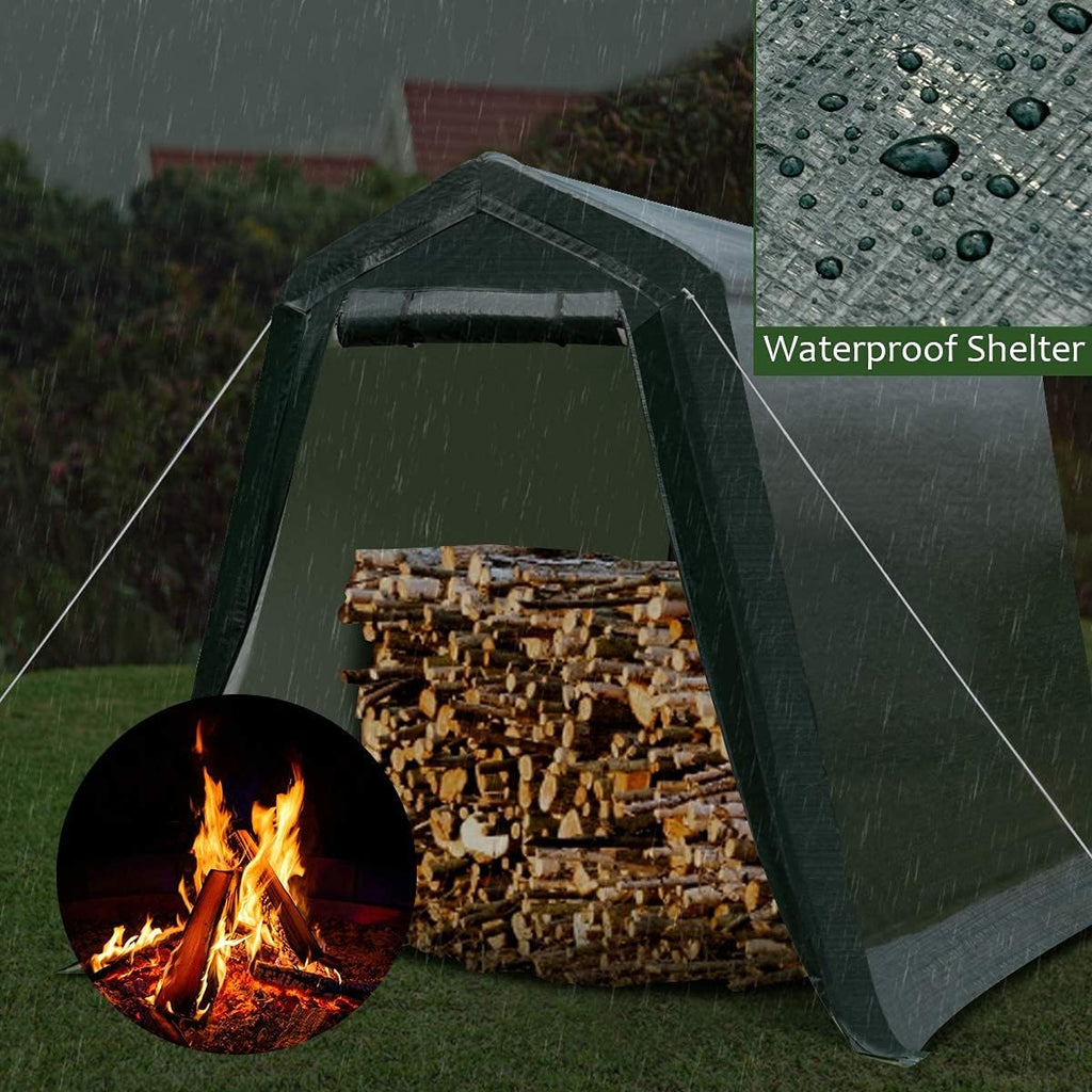Tangkula 6x8 Ft Outdoor Storage Shelter, Enclosed Carport Tent with All-Steel Metal Frame and Waterproof Ripstop Cover, Outdoor Garage Tent with Sidewalls