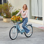 VEVOR Women Bike, 7-Speed and 1-Speed, 24-26 Inch Pink and Light Blue Beach Cruiser Bike, with Large Capacity Basket and Rear Rack, Adjustable Seat, Fits for Cycling, Exercise & Shopping