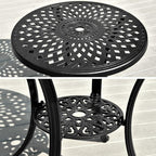 DWVO 30 Inches Round Patio Dining Table with Umbrella Hole, Antique Cast Aluminum Outdoor Bistro Table Outdoor Side Table for Backyard, Garden, Patio, Porch, Black
