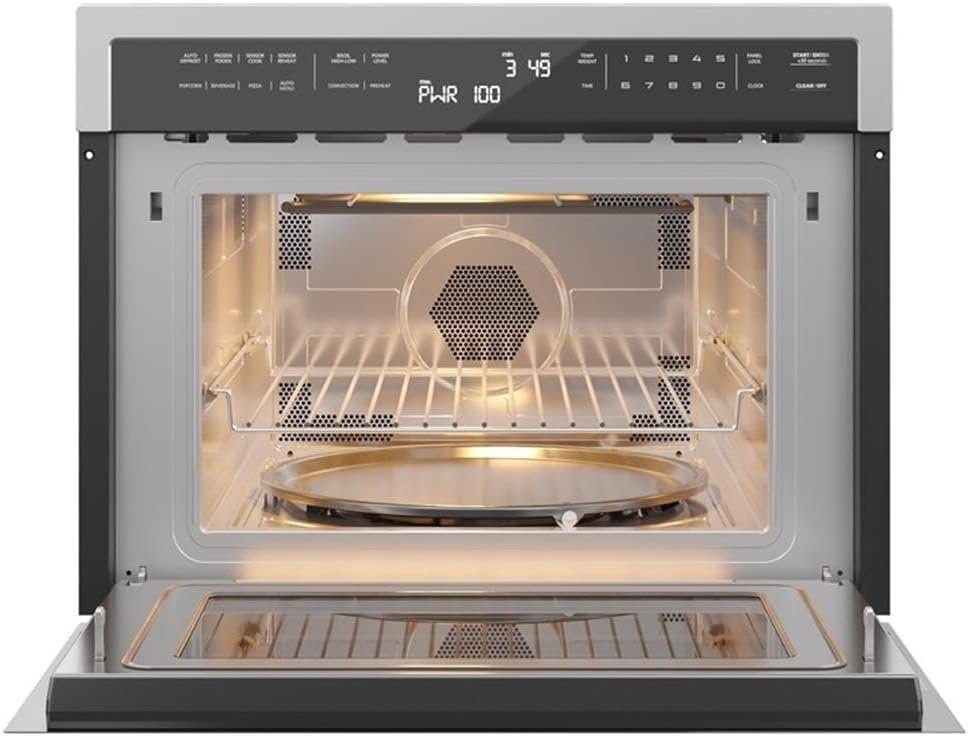 Pemberly Row 24 in. Stainless Steel Convection Oven with Microwave, 1.5 cu. ft., 1700-Watt, Built-In Electric Appliance, LCD Panel, Child Lock, Kitchen Cooking and Heating