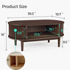 LINSY HOME Oval Coffee Table, Wood Coffee Table with Storage, Fluted Accent Center Table with Sliding Tambour Door, 39" Mid Century Modern Coffee Tables for Living Room, Bedroom, Apartment, Walnut