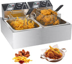 Commercial Deep Fryer with Baskets, 3400W 12.7QT/12L Thickened Stainless Steel Countertop Electric Oil Fryer, Large Capacity with Temperature Control, silver