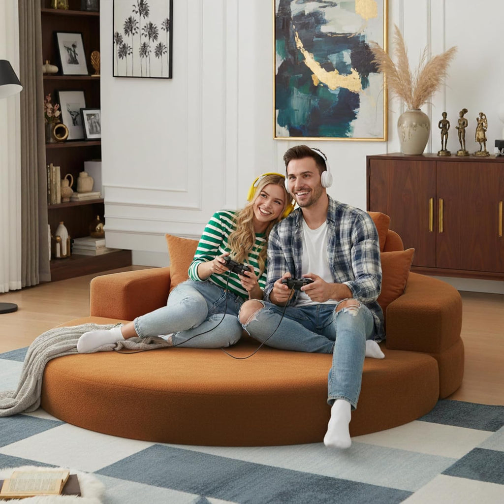 71" Boneless Couch Sofa Bed Oversized Round Couch 2-in-1 Foldable Floor Loveseat Sofa for Living Room and Apartment No Assembly (Orange, 71")