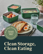 Caraway 13pc Glass Food Storage Container Set - Easy to Store, Non Toxic Lunch Box - with Glass Lids - Includes Storage Organizer - Cream