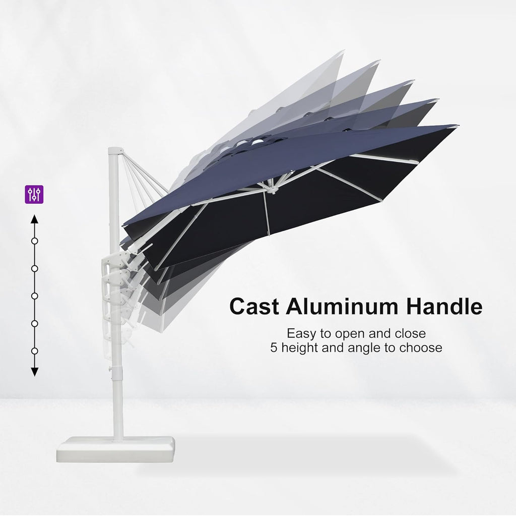 PURPLE LEAF 8' X 11.5' Right-left Tilt Patio Umbrella Swivel White Cantilever Umbrella with Tilt Aluminum Outdoor Umbrella with 360° Rotation for Deck Pool Garden, Navy Blue