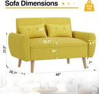 JAMFLY 47'' Small Loveseat Sofa, 2 Seat Compact Couch with Tapered Legs, Yellow Upholstered Furniture, Solid Wood Frame, Comfy Foam Cushion, Easy Assembly for Small Spaces