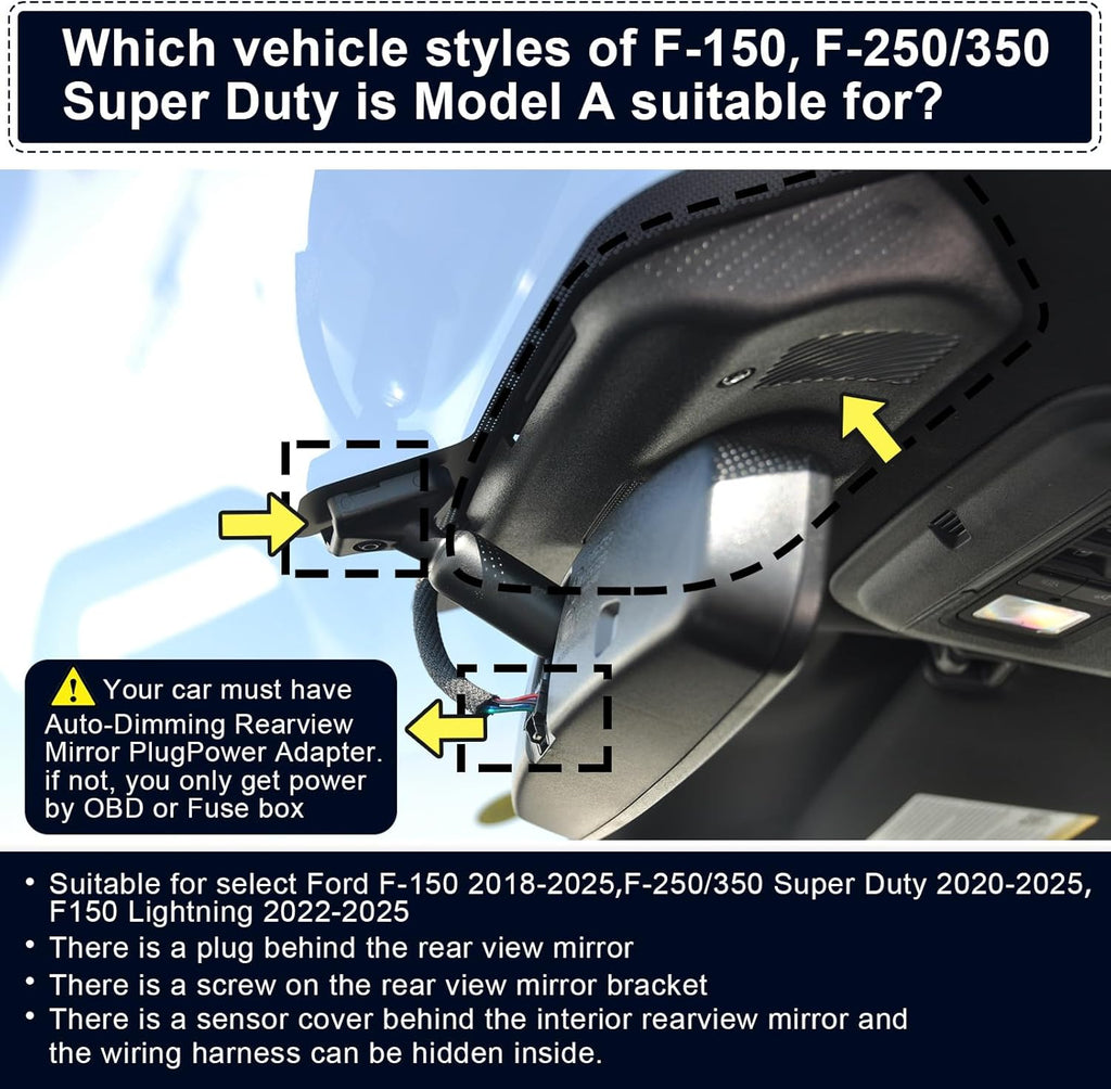 Front 4K & Rear 1080P Dash Cam fit for Ford F150 2018-2026 F250/F350/F450 Super Duty 2020-2026 XLT Lariat King Ranch Raptor Limited Platinum (Model A)  Free App & WiFi  128GB Card
