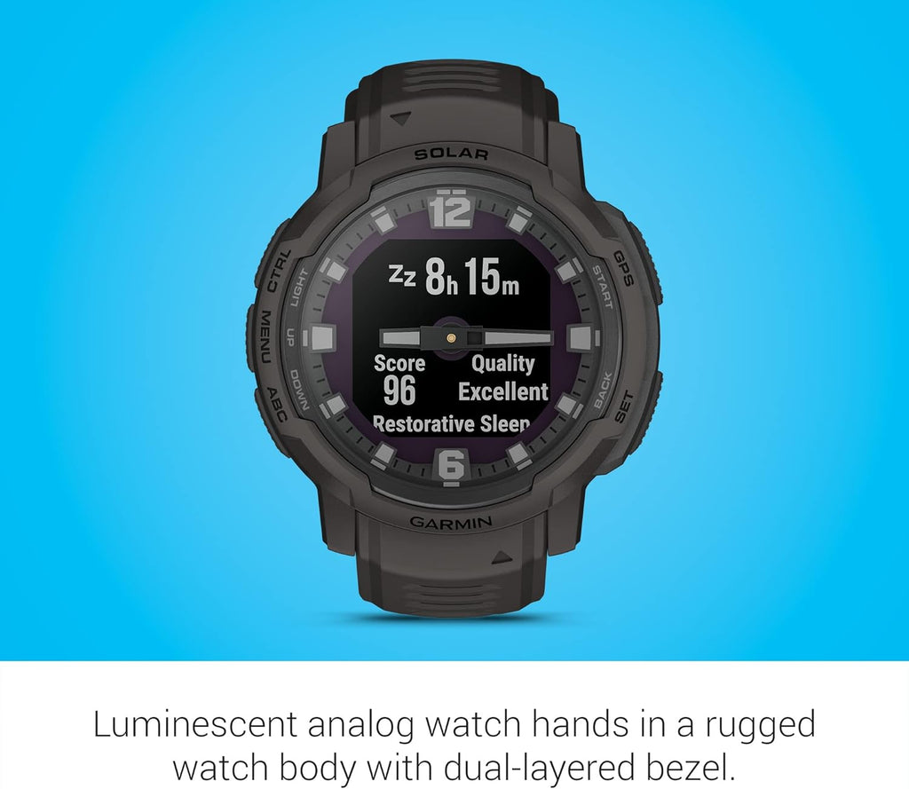 Garmin Instinct Crossover Solar  Rugged Hybrid Smartwatch with Solar Charging Capabilities  Analog Hands and Digital Display  Graphite