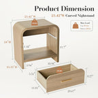 Night Stand Set of 2 Unique Curved Profile FSC-Certified Wooden Board 1-Drawer and 1 Storage Shelf Nightstand 24" H Metal Handle Modern Bedside Table Side Table End Table for Bedroom