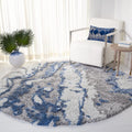 SAFAVIEH Horizon Shag Collection Area Rug - 8' Round, Grey & Blue, Modern Abstract Design, Non-Shedding & Easy Care, 2-inch Thick Ideal for High Traffic Areas in Living Room, Bedroom (HZN890G)