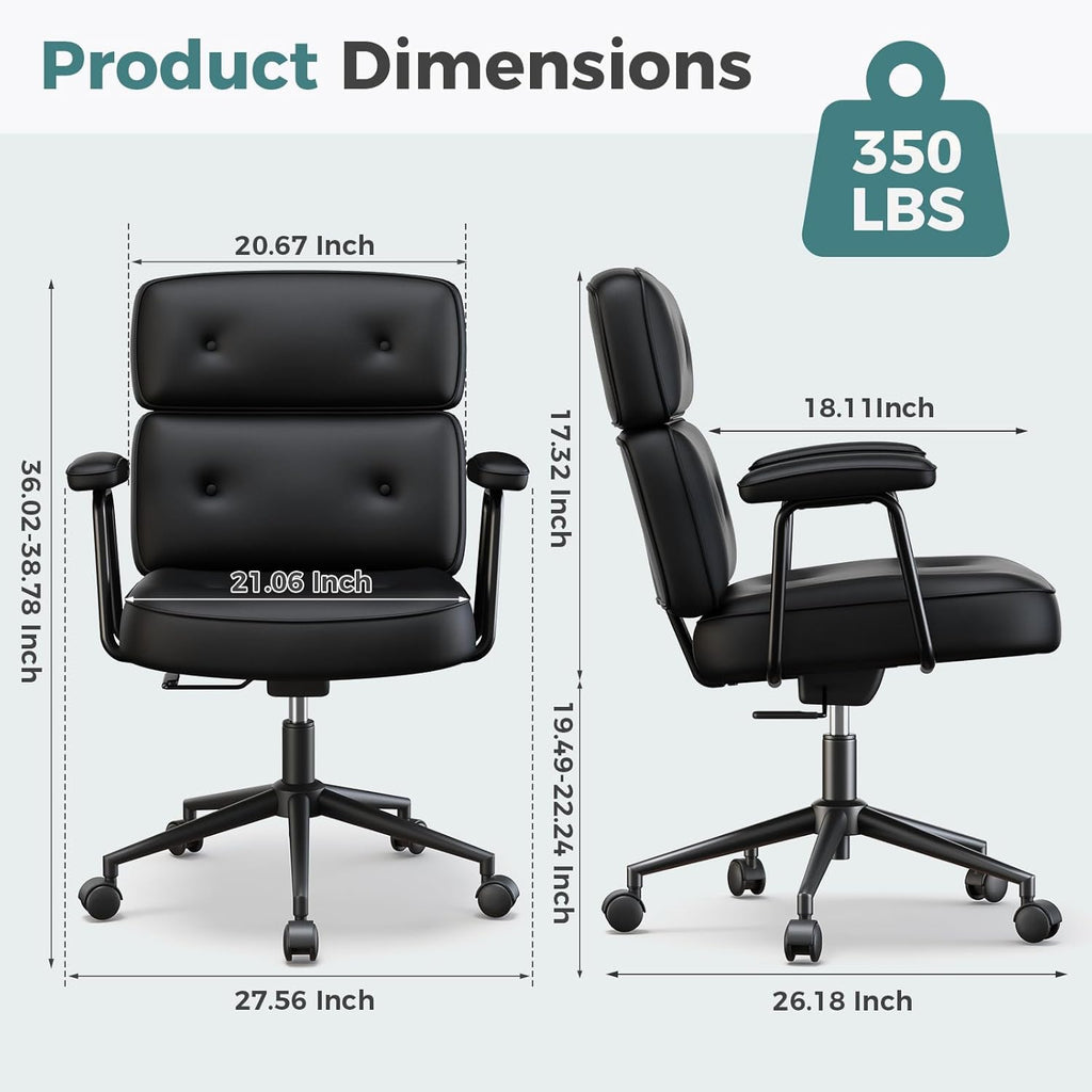 OLIXIS Ergonomic Home Office Desk Chair, PU Leather Computer Chair with Lumbar Support Adjustable Height Rolling Swivel Executive Task Armrests Chair, Inky