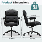 OLIXIS Ergonomic Home Office Desk Chair, PU Leather Computer Chair with Lumbar Support Adjustable Height Rolling Swivel Executive Task Armrests Chair, Inky