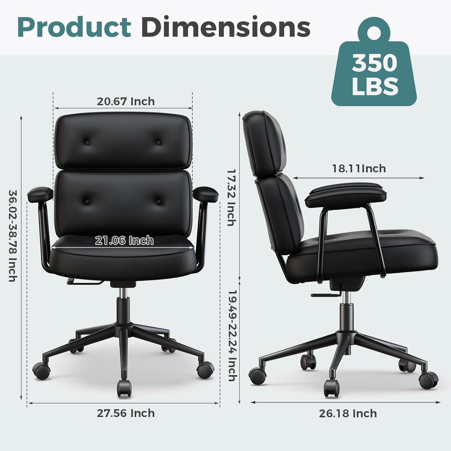OLIXIS Ergonomic Home Office Desk Chair, PU Leather Computer Chair with Lumbar Support Adjustable Height Rolling Swivel Executive Task Armrests Chair, Inky