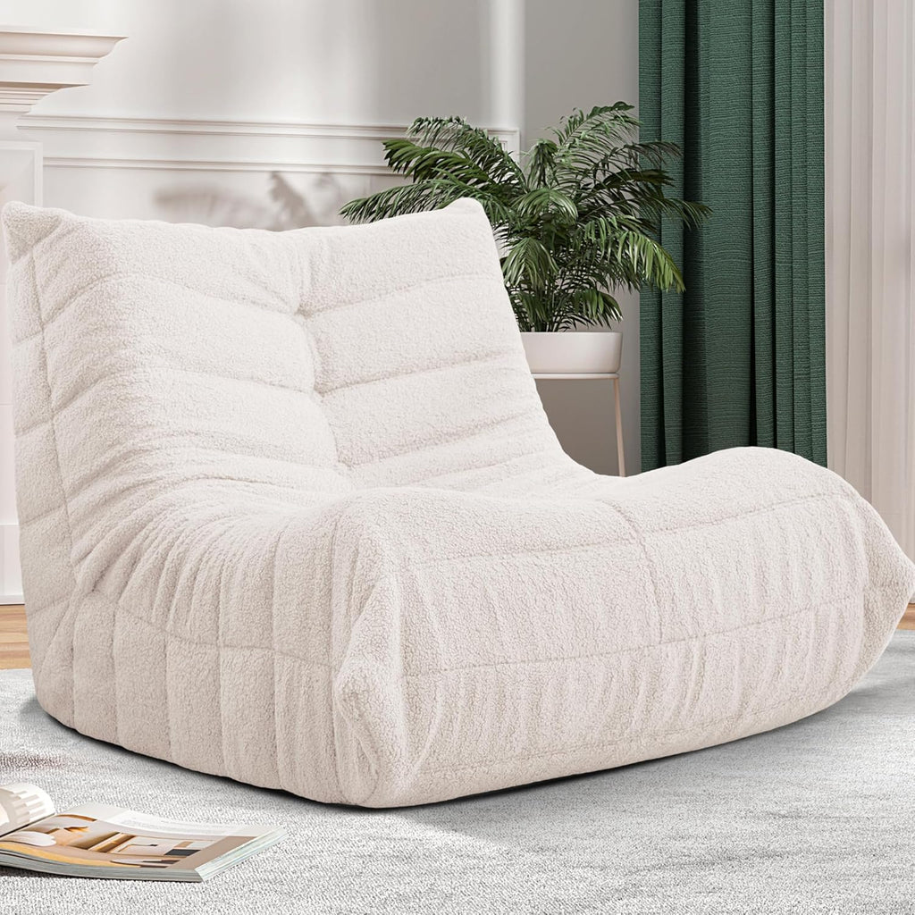Bean Bag Chair Big Sofa Beanbag Chair for Adults Fireside Chair Bean Bag Lounger with Memory Foam Filled for Home,Apartment or Gaming Venue(White Teddy)