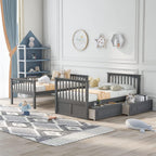 Merax Twin Over Twin Bunk Bed with 2 Storage Drawers and Ladder, Can be Devided into 2 Beds, No Spring Box Needed, Grey
