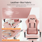 Sweetcrispy Video Gaming Chair - Ergonomic Desk Chair with Footrest and Lumbar Support, Height Adjustable High Back Task Chair with Linkage Armrests and Headrest, 360° Wheels, Pink
