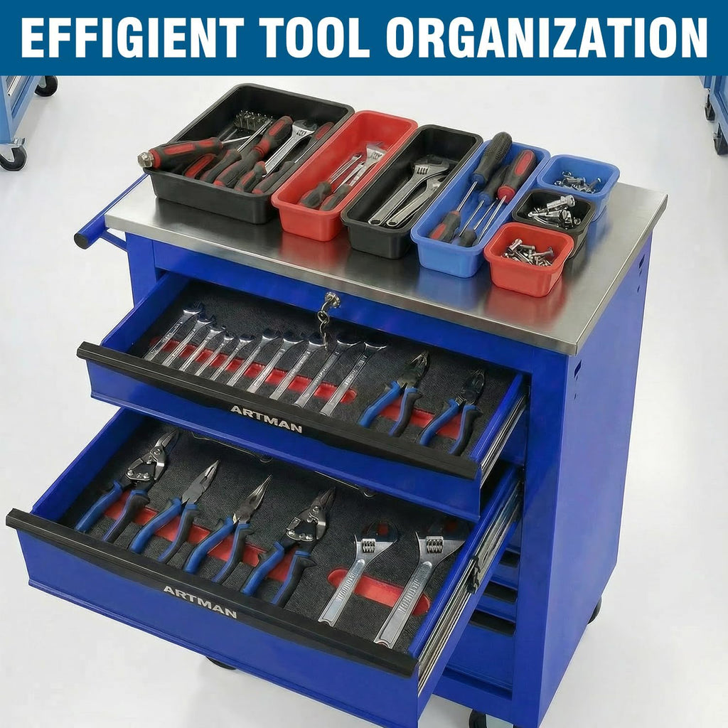 6-Drawer Rolling Tool Chest with Stainless Steel Countertop,Tool Chest with Secure Locking System,Mobile Storage Tool Cabinet with 360°Wheels and Padded Feet,for Home,Garage (Blue)