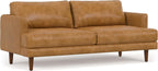 SIMPLIHOME Livingston Sofa - 76 inch Wide Top Grain Genuine Leather Sofa in Sienna, Mid-Century Modern Loveseat for Living Room with Removable Feather-Wrapped Cushions and Solid Wood Frame