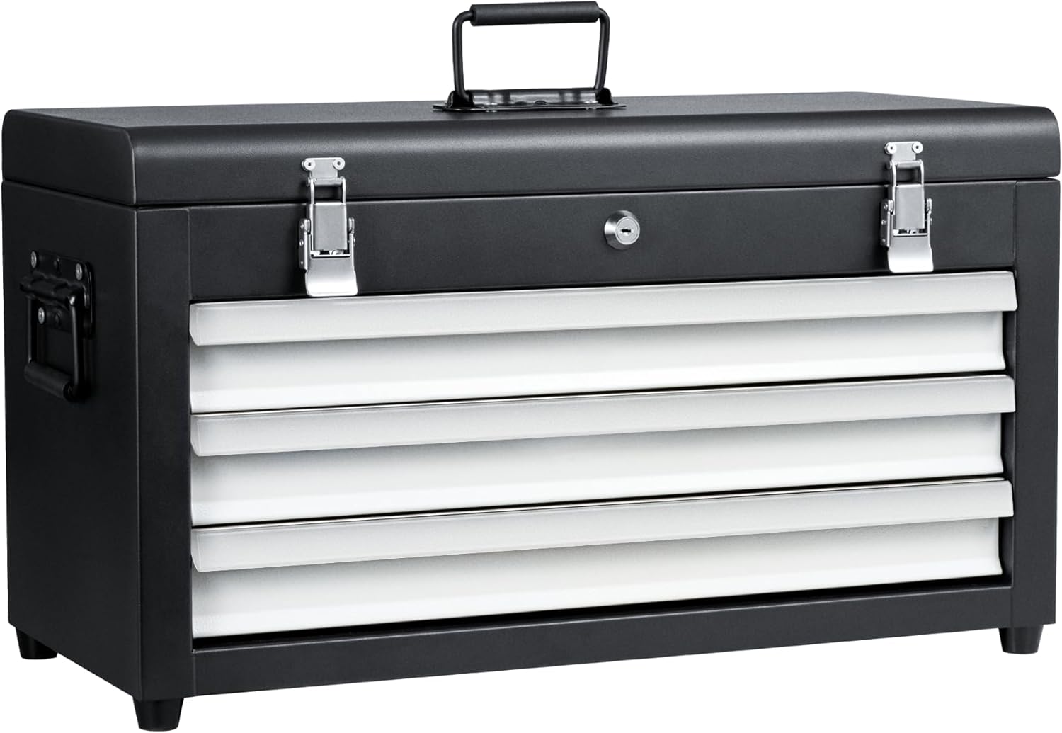 3 Drawers 22" Portable Metal Tool Box, Heavy Duty Toolbox with Double Locking System & Unique Built-in Drawer Lock, Tool Chest Organizer for Workshop, Garage, DIY Office Storage