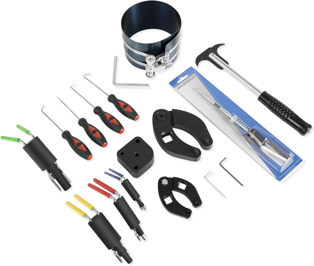 Hydraulic Cylinder Repair Tool kit For skid steers, loaders, backhoes Include gland wrench U-seal installer tools Seal puller Smooth type Piston Ring Compressor (17pcs)