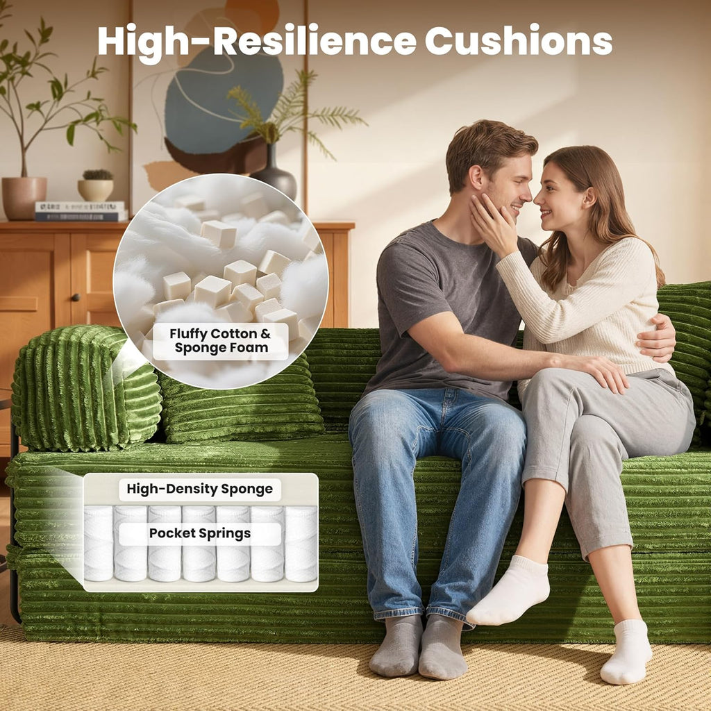 ovios 81" Folding Sofa Bed, Foldable Sleeper Boneless Couch with Pull Out Beds, Modular Convertible Floor Futon Loveseat Lounger for Living Room (Faux Fur, Green)