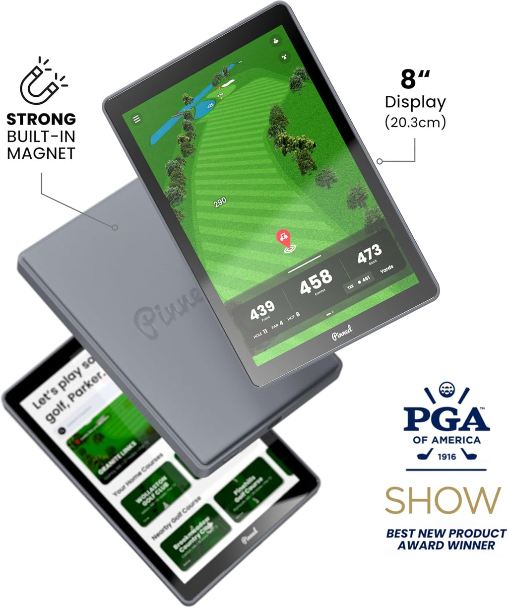 Pinned Golf Portable GPS Tablet - The Caddie - Magnetic  Weatherproof  Touchscreen  FCB Distances - Golf Caddy 45 000 Course Maps - Gifts for Men - Gray