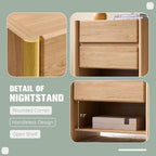 25" Tall Modern Nightstand Set of 2, 23.6" W Nightstand with Charging Station & 2 Storage Drawers & Open Shelf, Wood Night Stand w/Rounded Corner Design for Bedroom (Natural)
