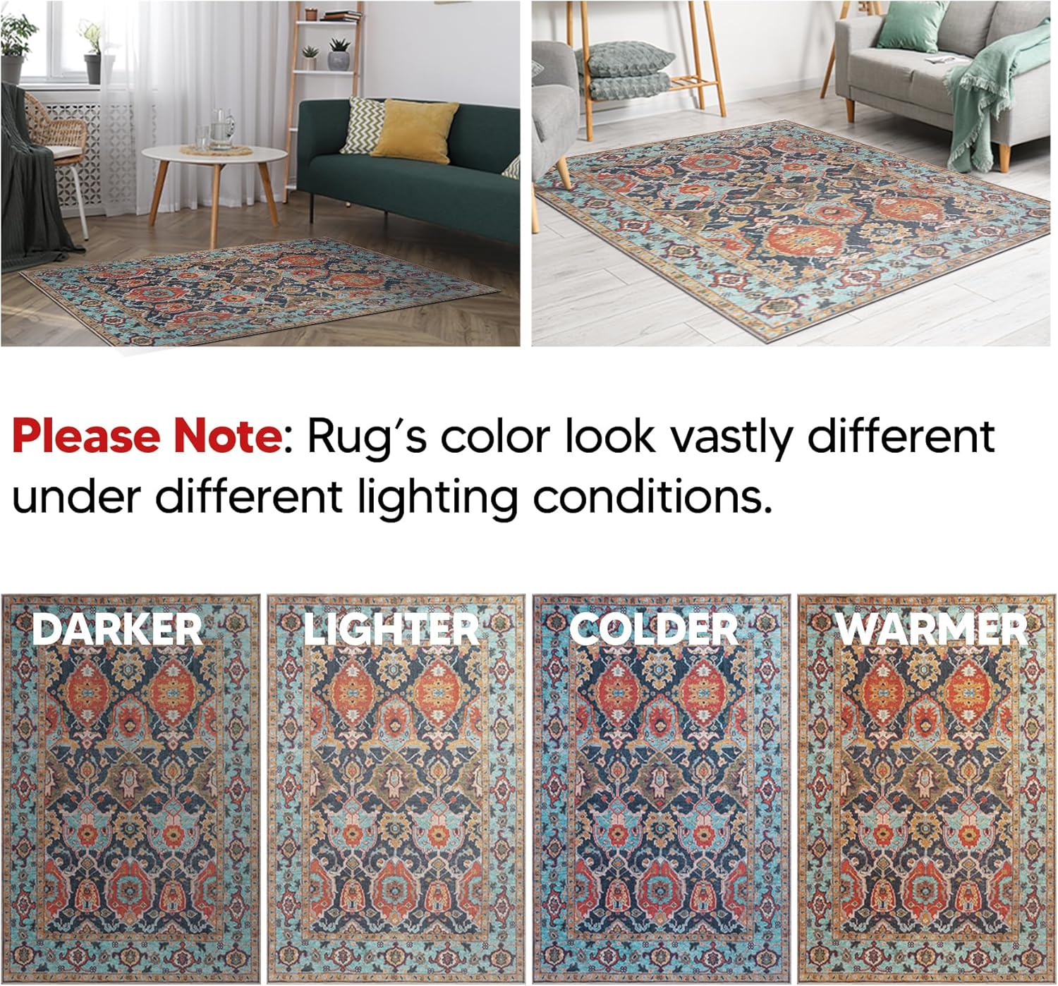 Keen Home Design 9x12 Rug - Machine Washable Area Rug with Non-Slip Backing, Ideal for Living Room, Dining Room, Bedroom - Vintage, Easy Clean, Durable, Low Pile Rug - (9' x 12')