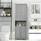 HOMCOM Tall Narrow Bathroom Storage Cabinet with Doors and Shelf Adjustability, Freestanding Linen Cabinet with 2 Cabinets and Countertop, Gray