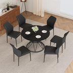 47.24" Round Dining Table Set for 6, 7 Piece Dining Room Table Set, Circle Kitchen Table and Chairs for Dining Room, Living Room, Kitchen, Apartment(Black Table + 6 Black Faux Leather Chairs)