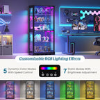 Display Cabinet with Glass Doors, 71'' Tall Curio Cabinet with RGB Lights for Collectibles, LED Display Case with Removable Shelf for Book/Medal/Figure, Black