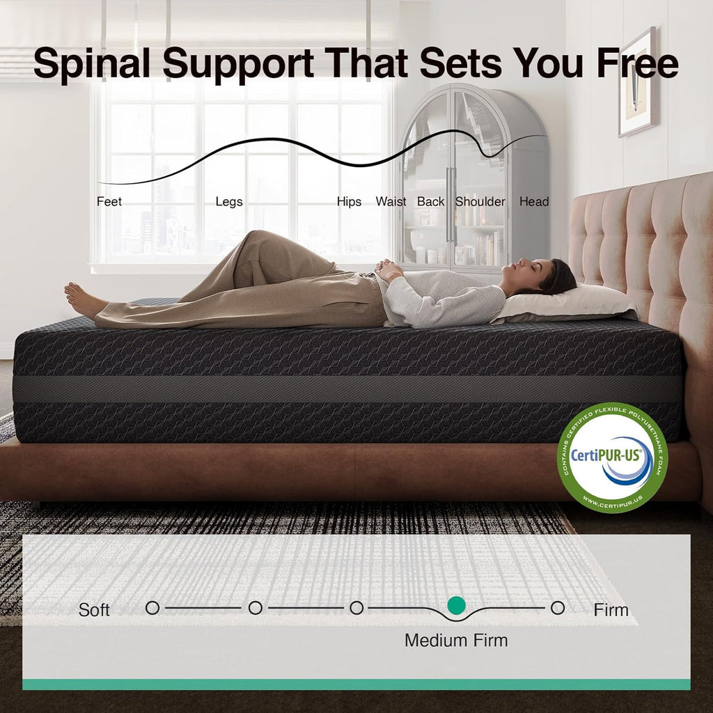 Novilla Queen Mattress 12 Inch, Queen Gel Memory Foam Mattress for Spinal Alignment, Responsive Support & Refreshing Sleep Comfort, with Green Tea-Infused Foam, Medium Firm, Mattresses in a Box