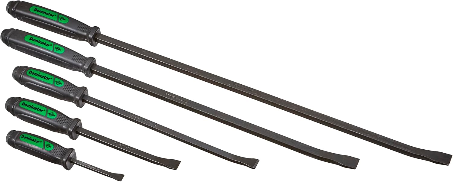 Mayhew Tools 61366GN Dominator Pry Bar Set, 8", 12", 17", 25" & 31" Curved Pry Bars, Green