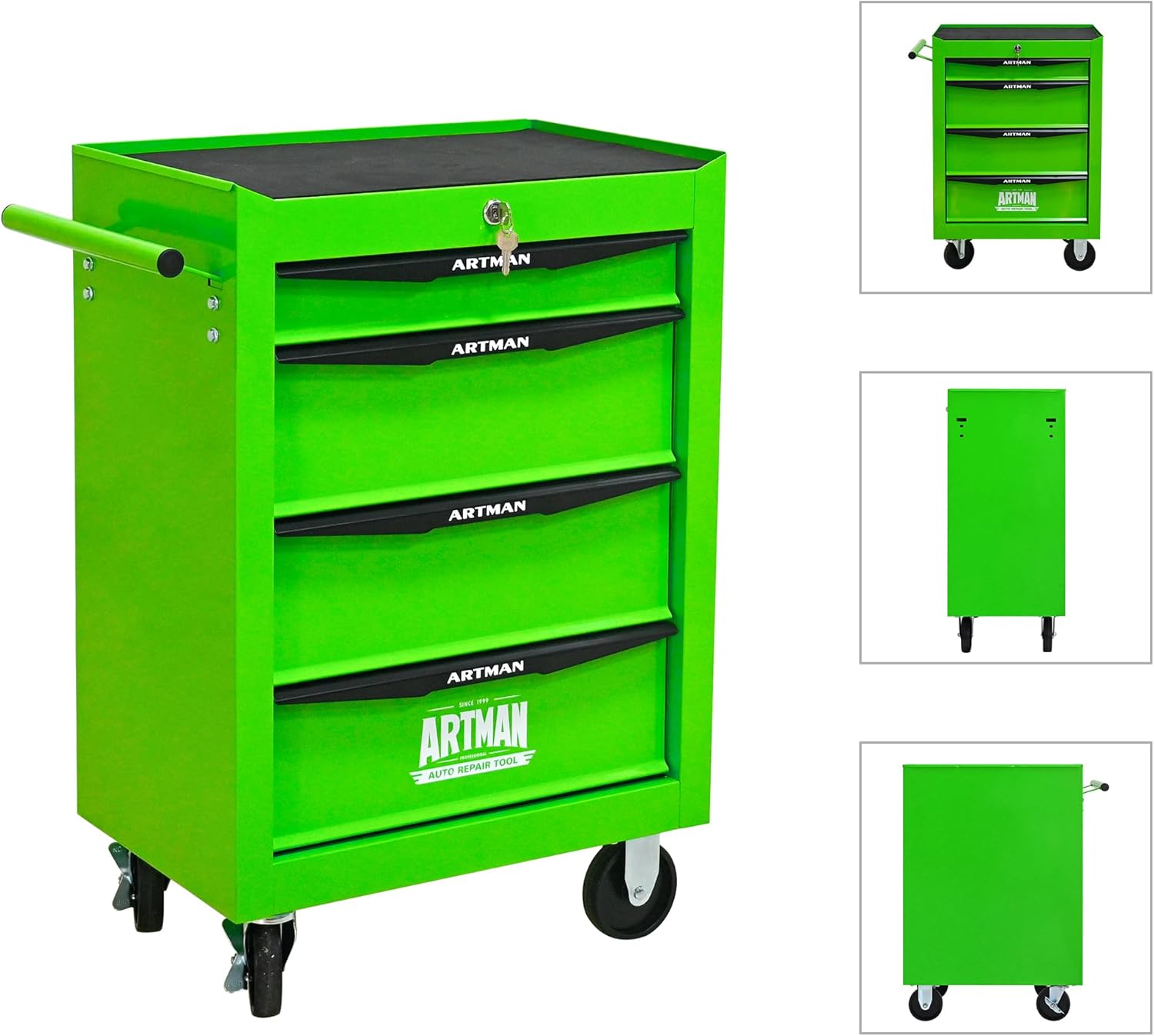 Rolling Metal Tool Chest with 4 Drawers, 20" 4-Drawer Tool Chest Cabinet with Ball Bearing Drawer Slides, Steel Tool Storage Box Organizer -Green