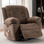 Power Swivel Rocker Recliner with Massage and Heat, USB Port, Infinite Position, Oversized Electric Glider Rocking Chairs Living Room, Soft Fabric Reclining Sofa Chair(Mocha)